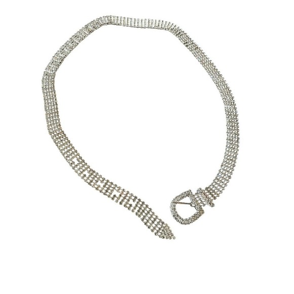 Vintage Rhinestone Crystal Wide Mesh Chain Belt Women One Size Silver Glam Y2K main image 6